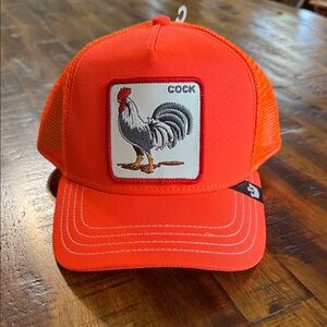 Look NWT Unique Goorin Bros Est. 1895 Bright Orange Mesh Cap with Rooster Logo